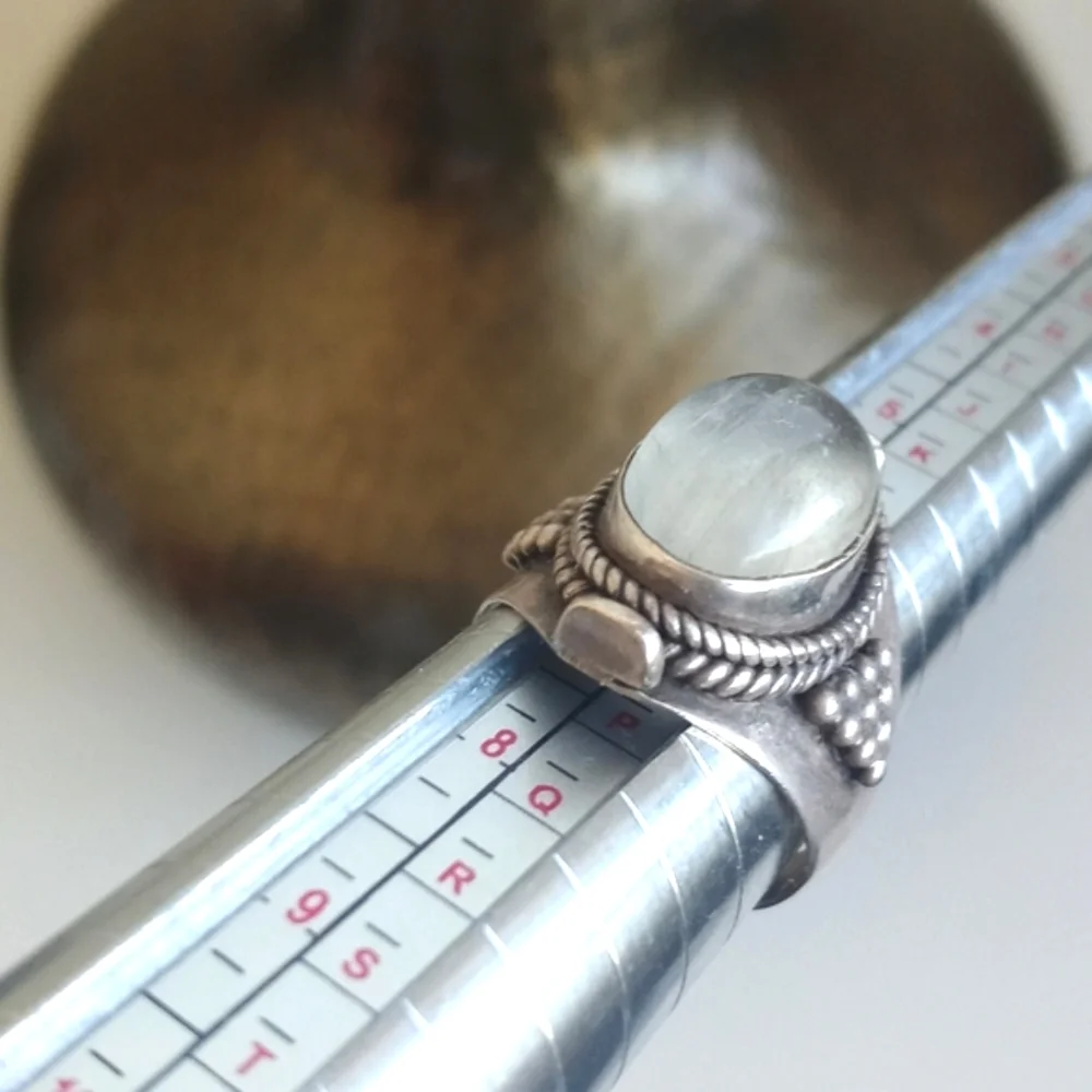 Vintage Clear White Apophyllite Stone 925 Sterling Silver Ring 6.5